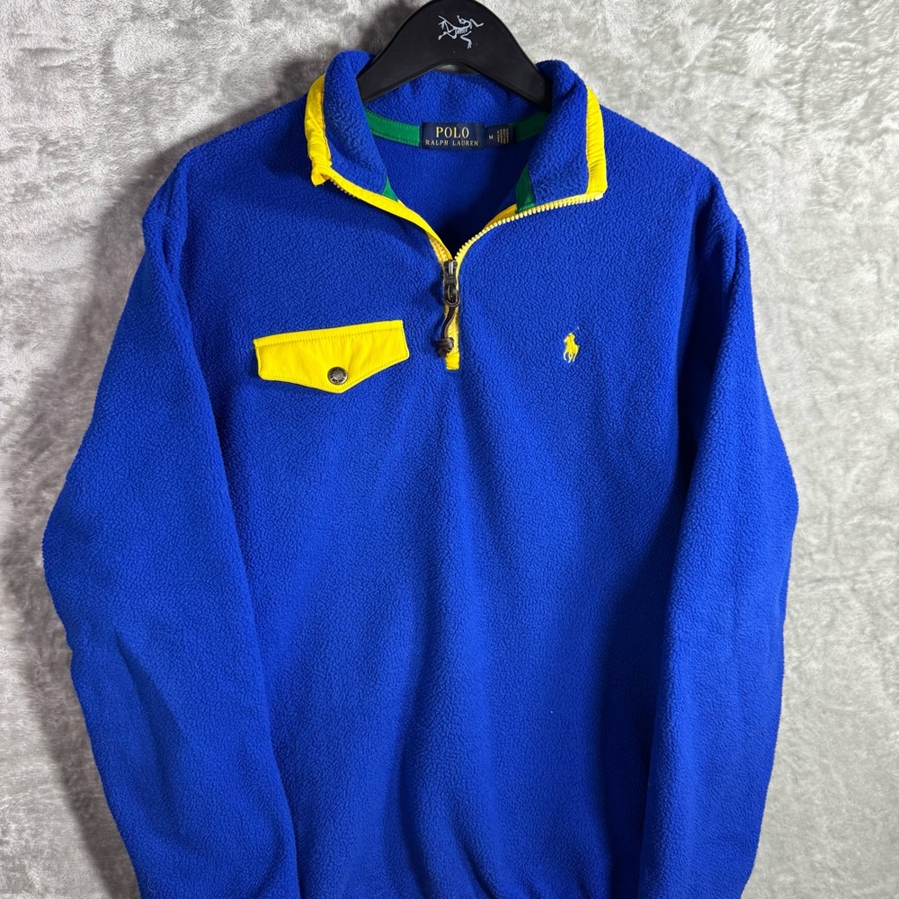 Polo Ralph Lauren Quarter Zip Blue Yellow Trim Mens Medium Talon Golf‎ Utility